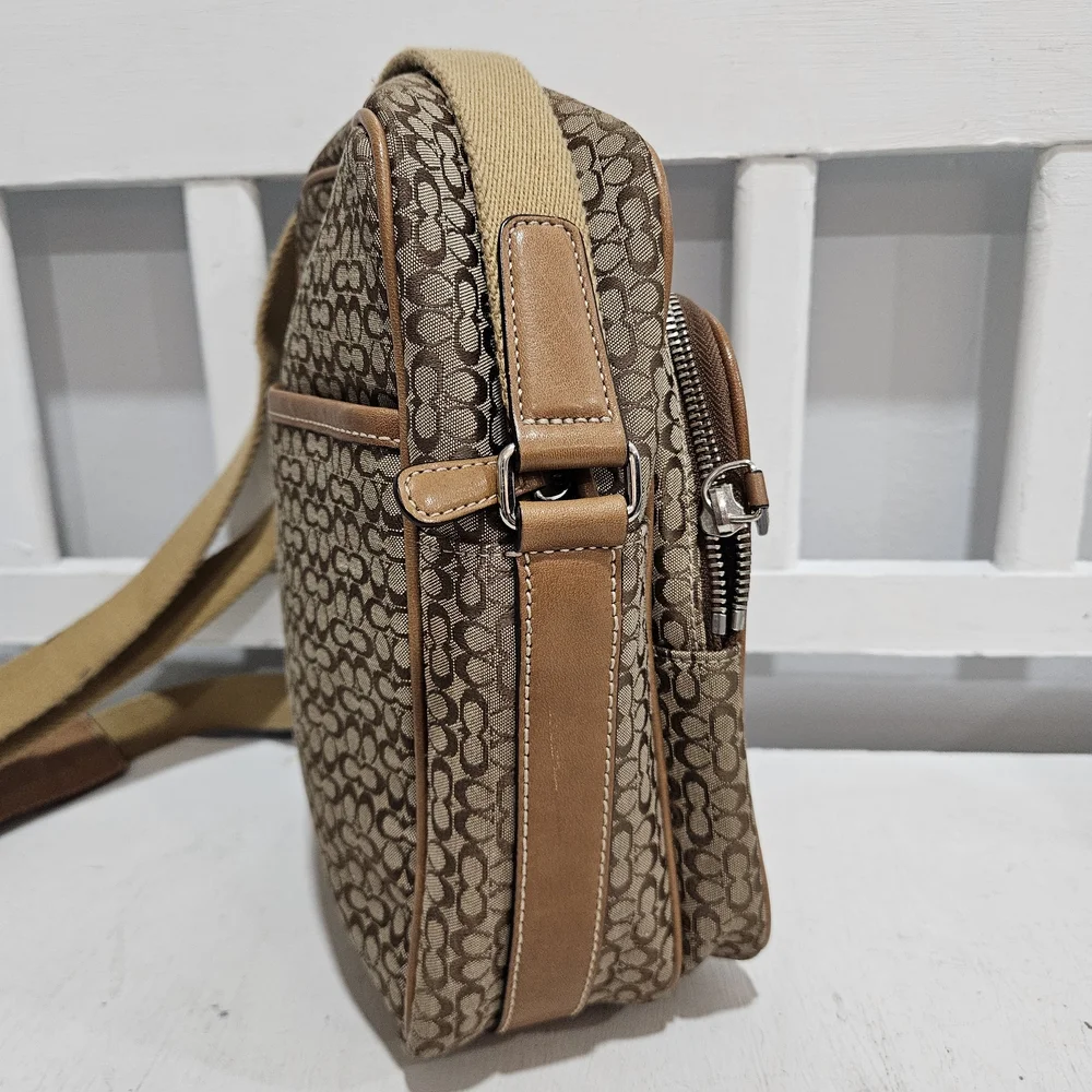 Coach Signature Mini C Camera/Sling Adjustable Bag Unisex Canvas & Leather